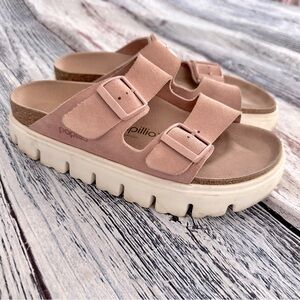 Birkenstock Papillio Pink Suede Platform Arizona Sandals